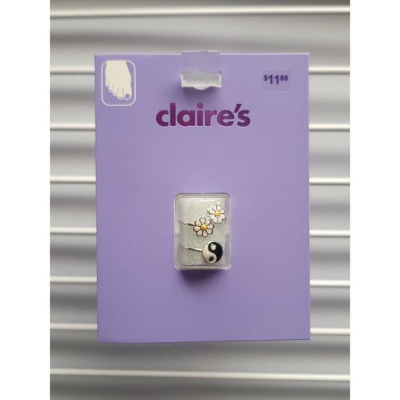 Claires Toe Ring Set Silver Daisy Flower Ying Yang Summer Girls Womens Jewelry - Picture 1 of 4
